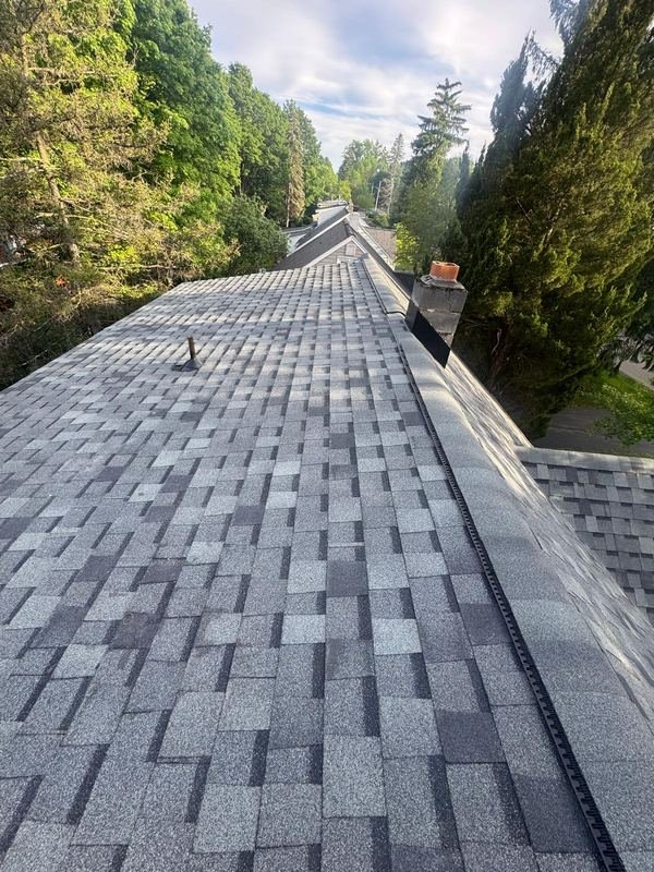 Long view of a new shingle roof